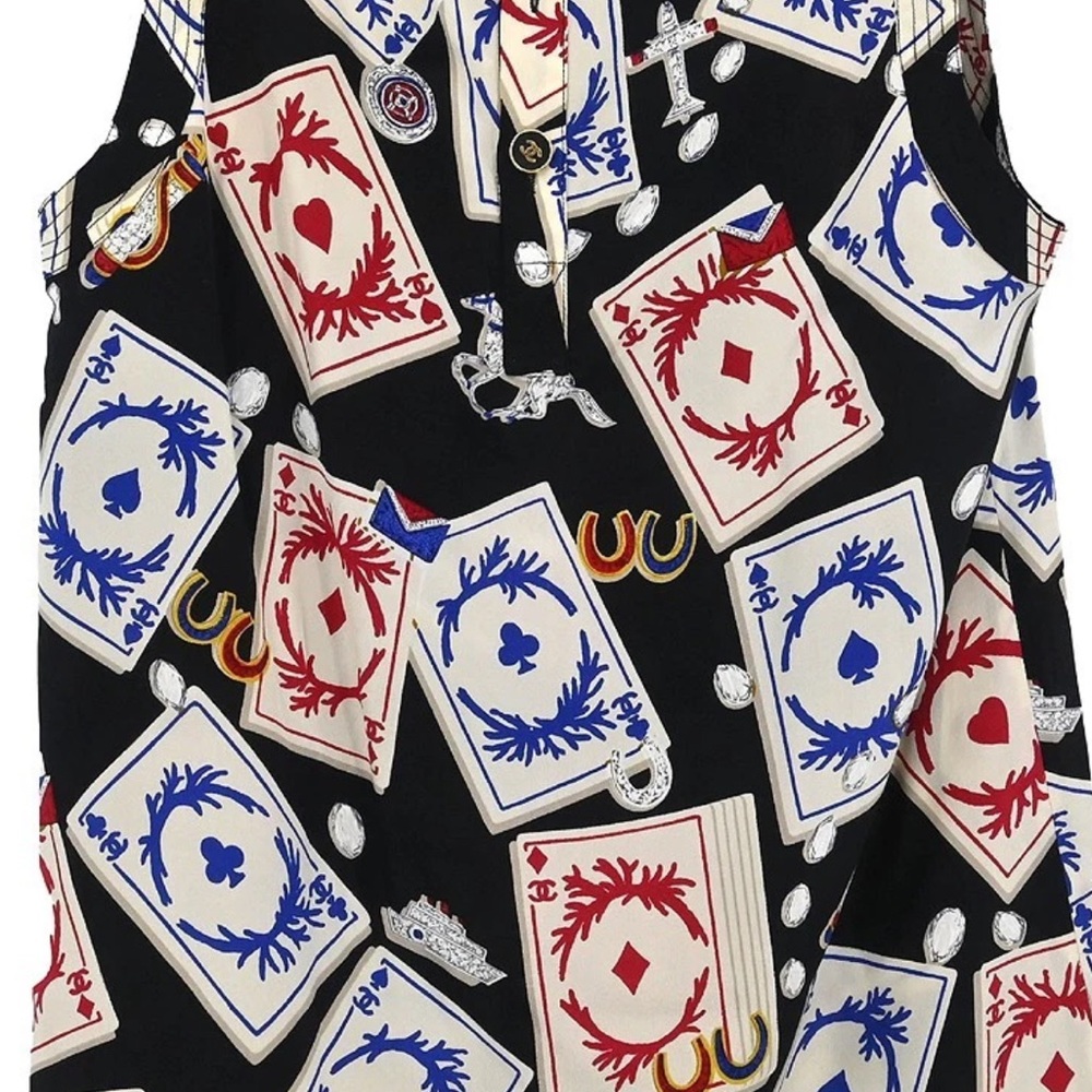 CHANEL Black and Red Playing Card Print Top - Picture 3 of 8